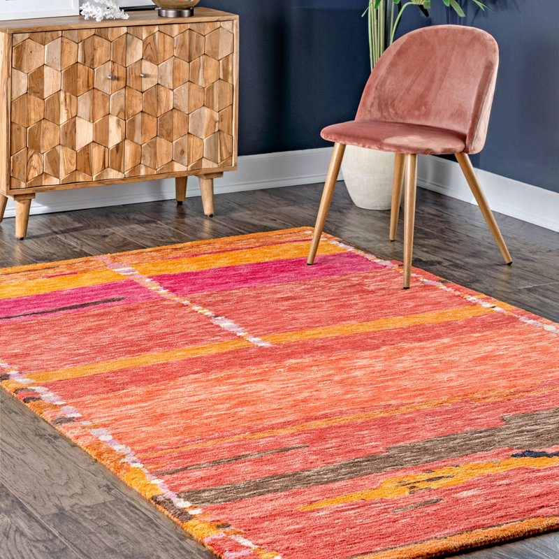 AllModern Courtney Abstract Handmade Tufted Wool Orange/Pink Area Rug